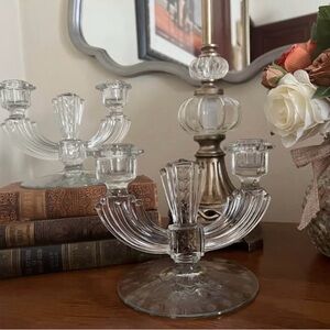Pair of 1930’s Tiffin Franciscan “Coronet” double light candle holders